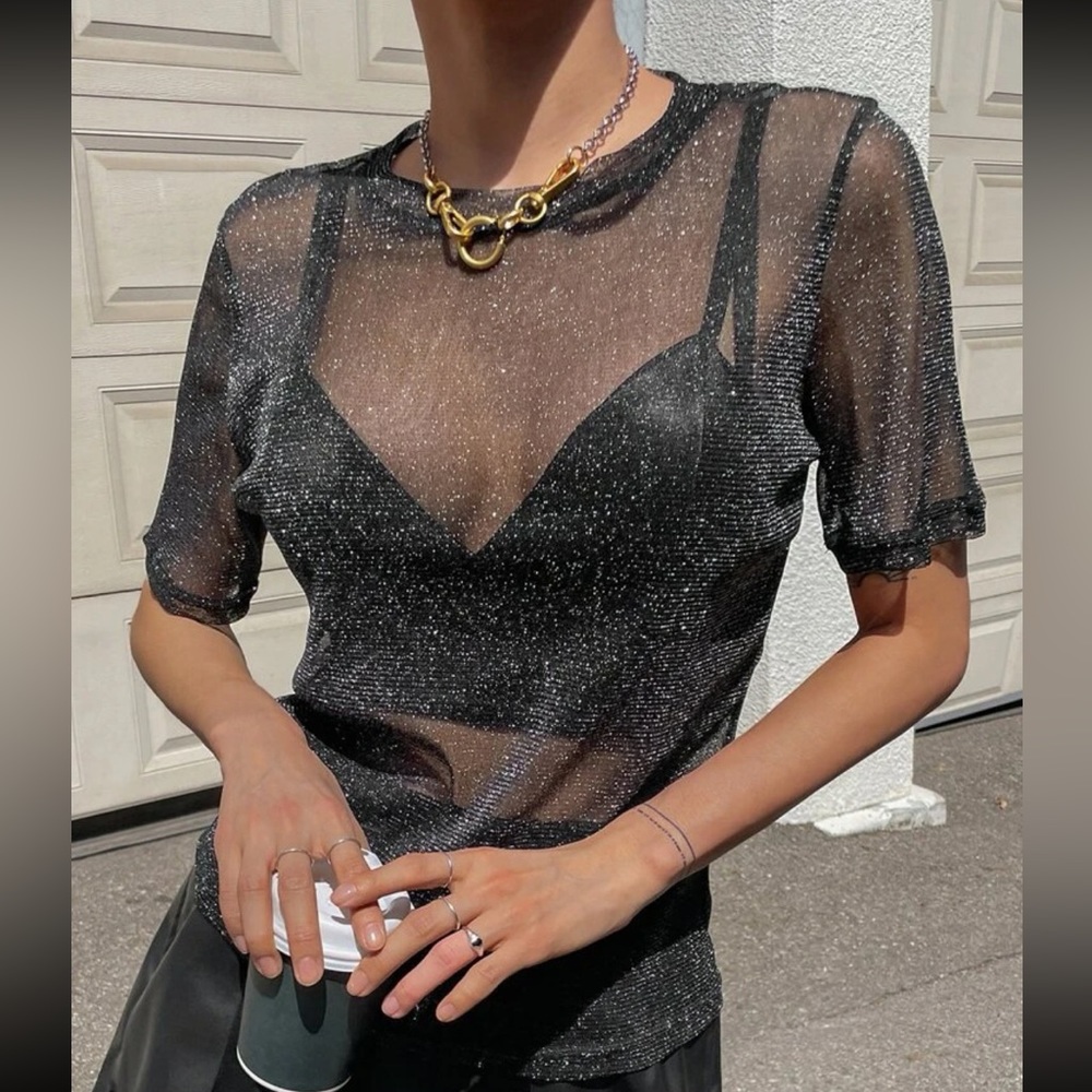 Semi Sheer Mesh Top Without Bra